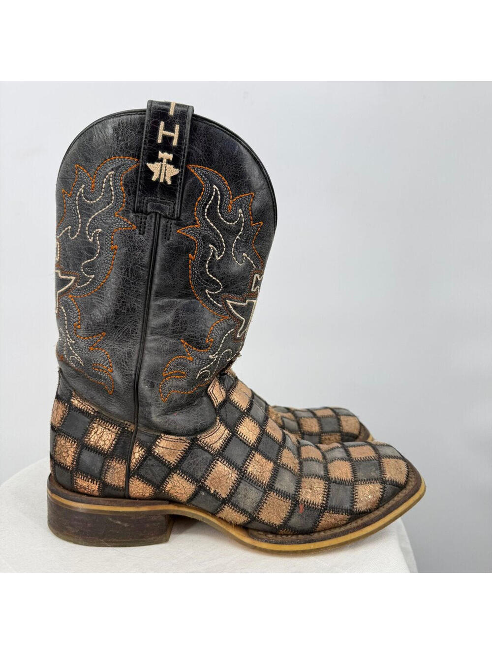 Women's Tin Haul Ooh La La Patchwork Leather Cowboy Boots Black Gold 8
